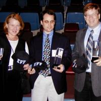 Kim Alexander, Avi Rubin and David Dill receiving EFF's 2004 Pioneer Award